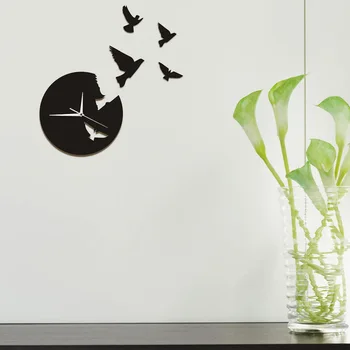

Modern Large Wall Clock 3d Mirror Sticker Bird Living Room Wall Clock Decoration Wall Mirror Horloge Home Decor BB50WC