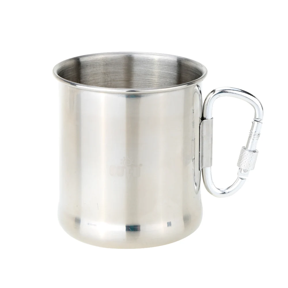 

250ml Stainless Steel Mug with Foldable Self-lock Carabiner Handle Folding Handle Cup Outdoor Camping Stainless Steel Mug