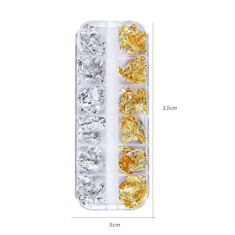 12Grid Gold Foils Mixed Nails Glitter Flakes Paillette Chip Aluminum Nail Design Shinny Nail Art Decoration Accessories