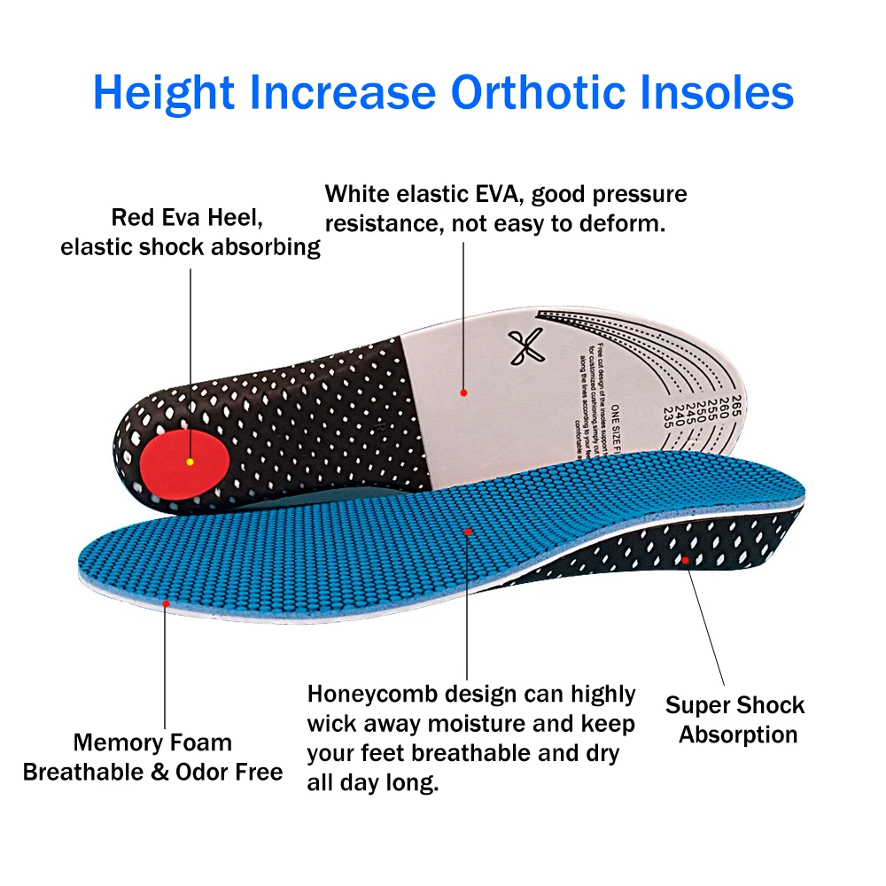 Невидимые стельки с эффектом памяти, увеличивающие рост, эластичные амортизирующие вставки для обуви, мягкие дышащие сотовые ортопедические стельки