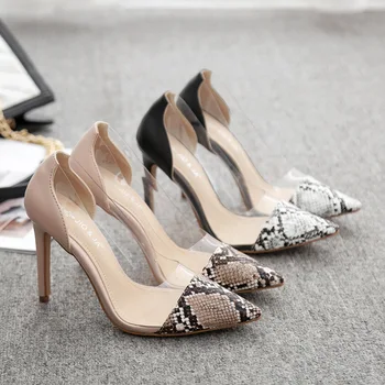 

2020 Autumn women's Models Sexy Fine With Snake Pattern Pointed Sandals Single Shoes Women