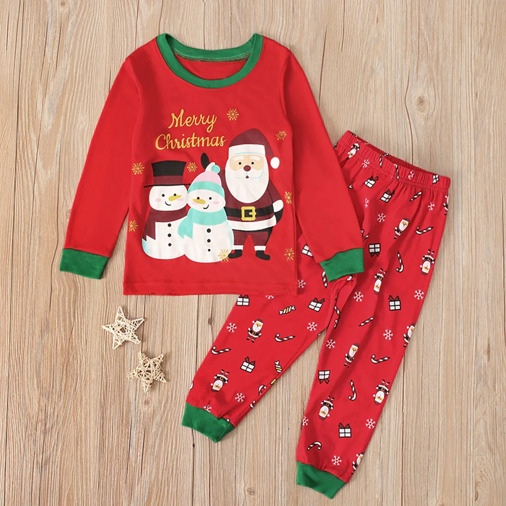 ARLONEET/Рождественские топы с Санта Клаусом для маленьких мальчиков и девочек+ штаны, комплект одежды, костюм, одежда Пижамный костюм на год и Рождество CS24 - Цвет: RD2