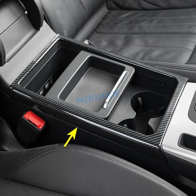 CarbonFiberInteriorCupHolderSurroundsArmrestBoxTrimsForAudi