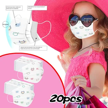 

20PC Wegwerp Ear Loop Mond Masker Children mascarilla reutilizable Disposable Face Mask Industrial Kids 3Ply Ear Loop Mask