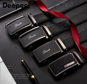

Deepeel 1pc 3.5*115*130cm Fashion Man's Zinc Alloy Automatic Buckle First Layer Cowskin Leather Girdle Business Casual Waistband