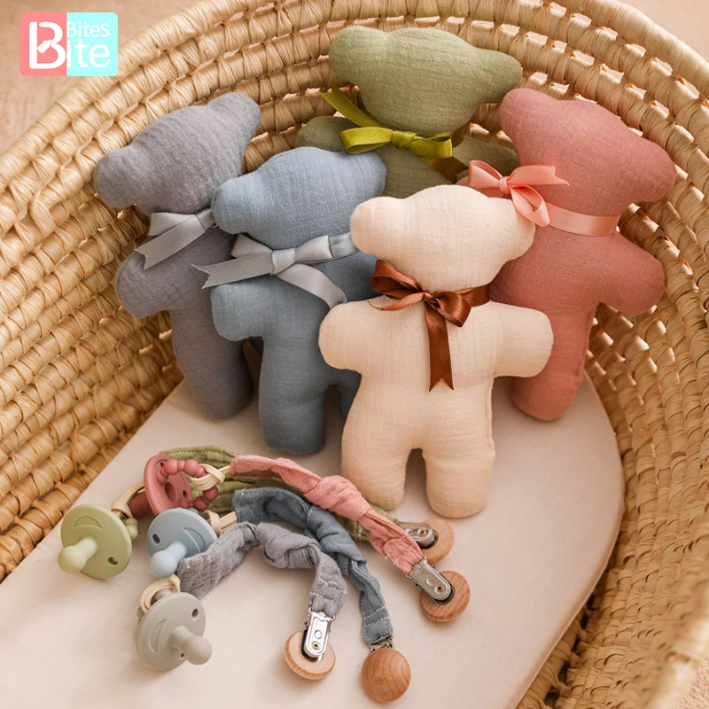 

Baby Pacifier Chain 2PCS/SET Cartoon Bear Toy Food Grade Hand-held Pacifier Nipple Clip Dummy Chain Holder Educational Toy
