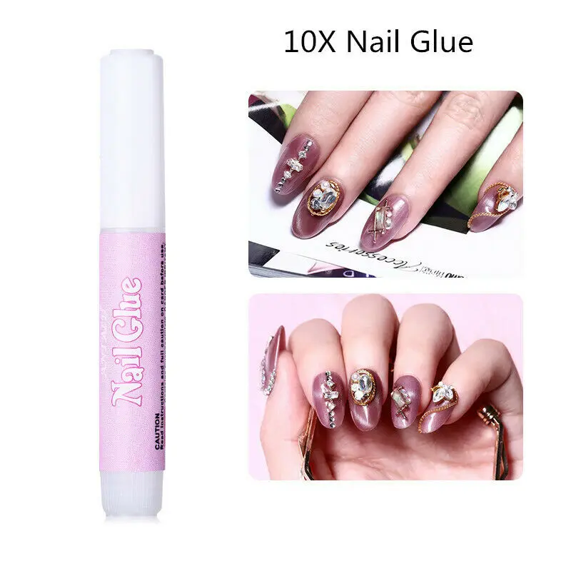

10pcs Mini Nail Glue Strong Adhesive False Nail Art Decorations French Tips Acrylic Fast Dry Glue for Rhinestones Gems Manicure