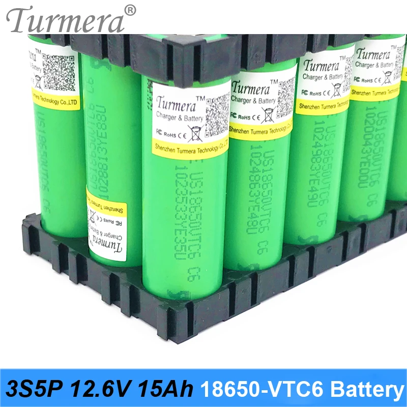 Turmera 12V 15Ah 3S5P VTC6 3000mAh battery with 40A BMS for uninterrupted power supply 12V Rechargeable Lithium Battery Pack Use 06
