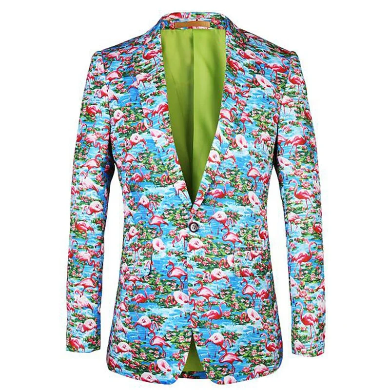 

Flamingo Pattern Casual Printed Men's Jacket Slim Fit One Button Mens Blazers Mens Gothic Clothes Ropa De Hombre