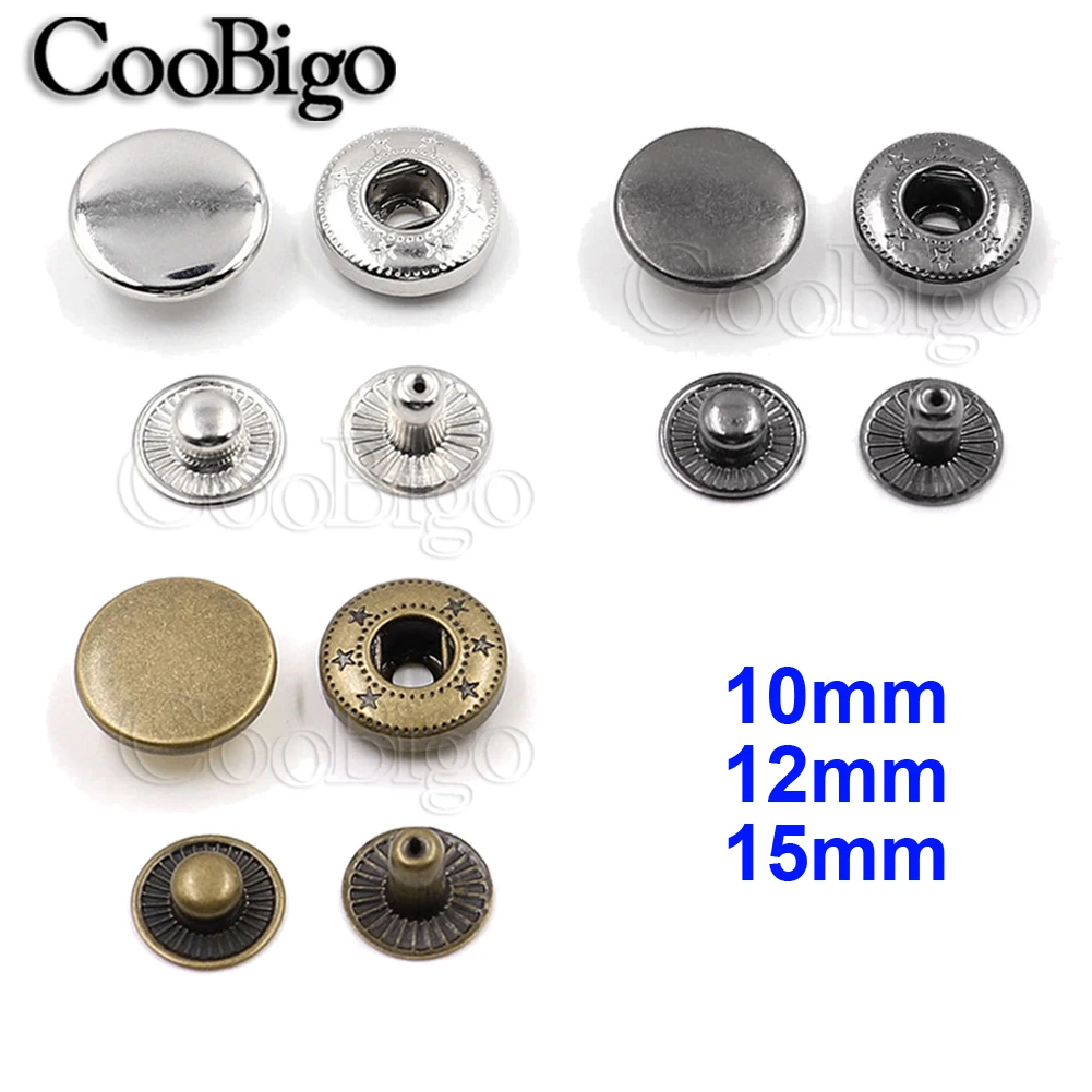 Fasteners Buttons for Clothes Bags Sewing Black and Silver 10mm Sew-on Press Studs 200PCS Metal Snaps Fastener