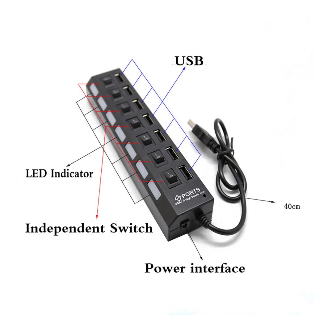 Micro usb-хаб 2,0 Мульти USB 7 портов USB высокоскоростной переключатель разветвитель ПК Компьютерные аксессуары