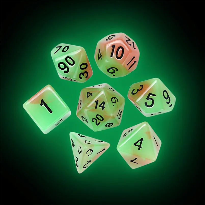 7Pcs luminous multi-faced dice set TRPG entertainment game party polyhedron D20 multi-faceted acrylic dice dados de rpg 30A20 (14)