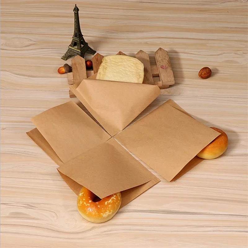 100Pcs Brown Kraft Paper Oil-Proof Food Bags for Takeaway, Sandwiches, Donuts, Fried Ch... - SKU OPFB1654 - UGI Packaging