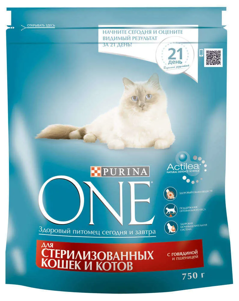 Корм для стерилизованных кошек и котов Purina ONE с говядиной и пшеницей, 750 г