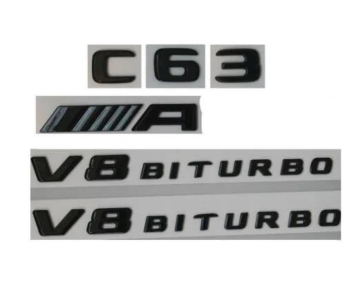Gloss Black Черный глянец C63 Для AMG V8 BITURBO багажник значок на крыло эмблемы для Mercedes W205 - Цвет: Gloss Black