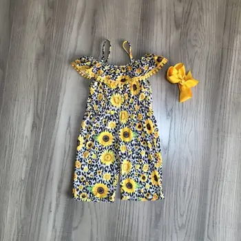 

baby girls summer clothes girls sunflower leopard print romper with bow