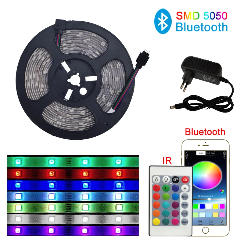 Светодиодная полоса освесветильник Bluetooth Luces LED RGB 5050 водонепроницаемая гибкая