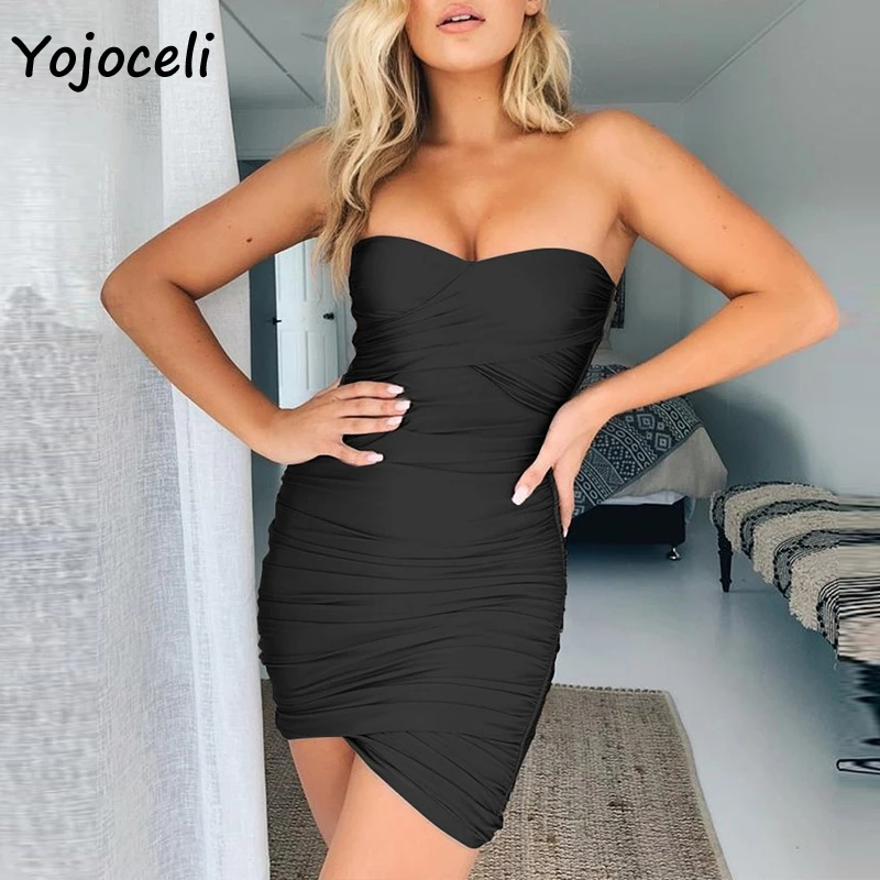 Yojoceli сексуальное Бандажное Платье без бретелек для женщин с запахом вечерние Клубные обтягивающее платье мини мини-платье