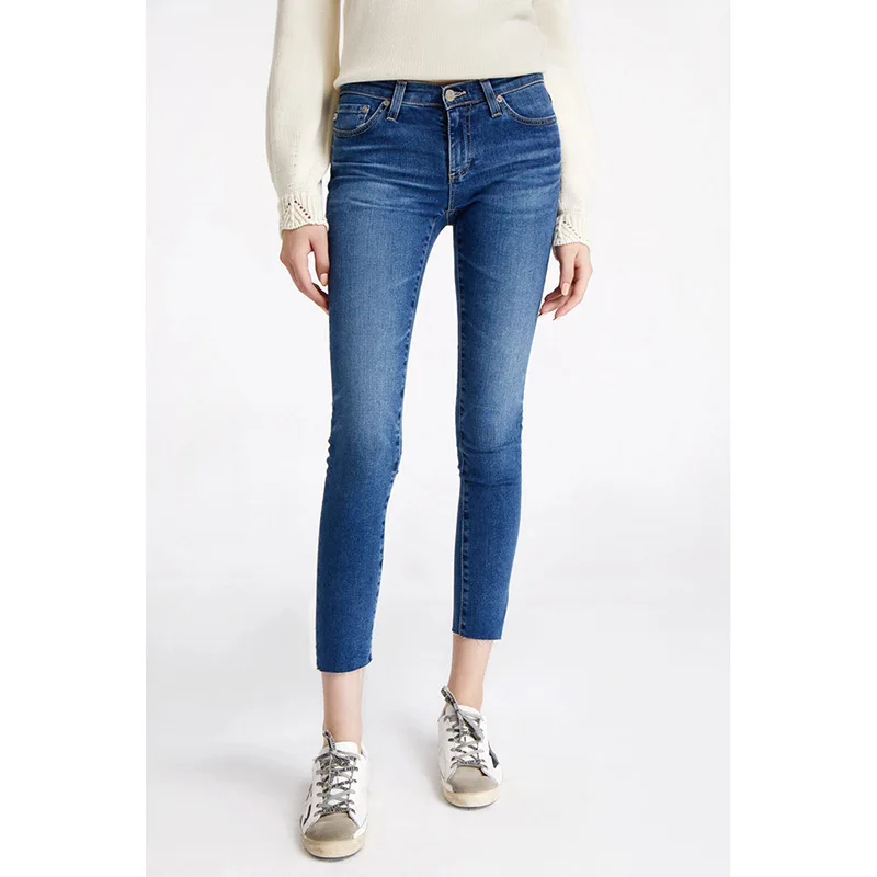 

Women Pants 2019 Fall Winter Washed Blue Thin Skinny Pants Feet Skinny Jeans