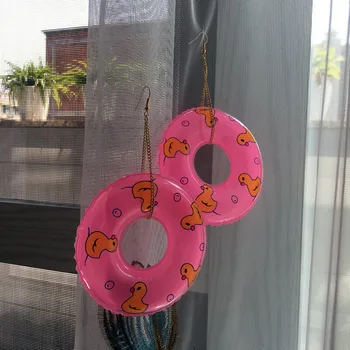 

Exaggerated New Fashion Cool Punk Little Yellow Duck Swim Ring Female Drop Earrings Women Lovely Big Circle Transparent Earrings