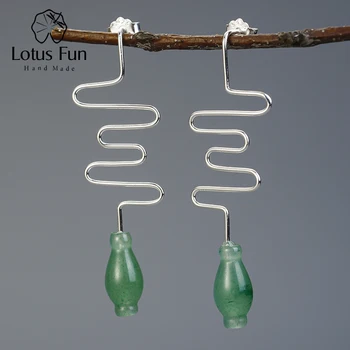 

Lotus Fun Real 925 Sterling Silver Natural Aventurine Creative Handmade Fine Jewelry Jade Vase Long Dangle Earrings for Women