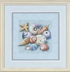 

Light blue embroidered cloth shell cross embroidered T163 sea fairy tale seaside beach landscape simple European style Kit