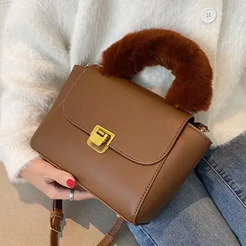

Vintage Plush Tote bag 2020 Fashion New High quality PU Leather Women's Designer Handbag Solid color Shoulder Messenger Bag
