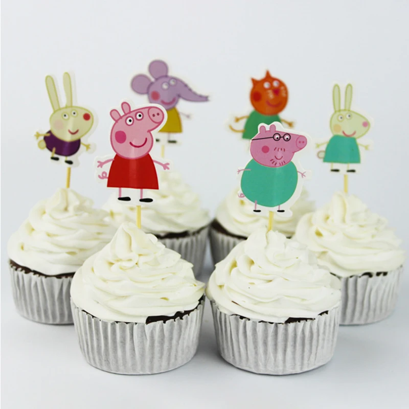 

24/pcs -10/pcsPeppa Pig Cartoon Anime Characters Cute Creative Birthday Cake Decoration Card Insert Sign Wedding Party Supplies