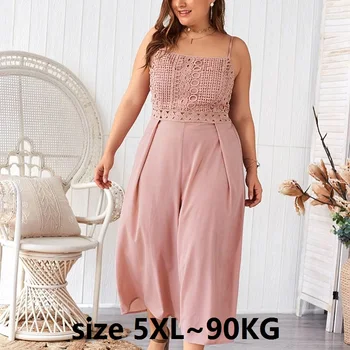 

Women Summer Sleeveless Jumpsuit Plus Size 4XL 5XL Men Bodysuit Pink Solid Color Holiday Long Playsuits Trouser dropship