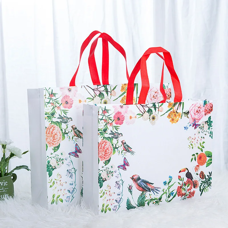 

Fashion Floral Print Eco Bags Foldable Reusable Shopping Bag Eco Large Tote Non-Woven Fabric Folding Bag Travel Grocery Pouch