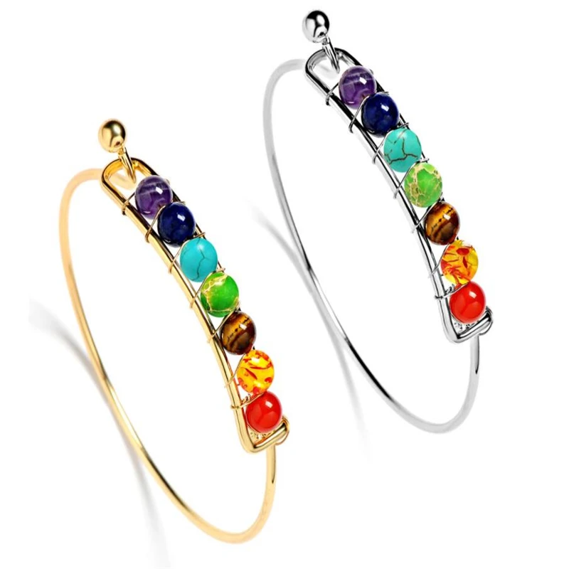 

7 Chakra Healing Balance Bracelet Yoga Reiki Prayer Charms Bracelet Bangle Fashion Jewelry for Women Gold & Silver
