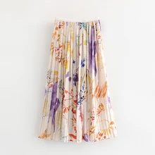 Летняя и осенняя Женская длинная юбка Женская плиссированная элегантная длинная юбка винтажная юбка длиной до щиколотки с эластичной талией с высокой талией