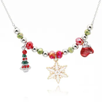 

New Christmas tree Series Santa Claus Snowman Hat Sock Bell Horn Pendant Necklace splice Geometric Ball Gift Necklace jewelry