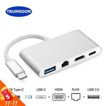 

Trumsoon Type-C Thunderbolt 3 to HDMI 4K Ethernet Lan USB-C USB 3.0 Adapter for MacBook Samsung S8 Dex Huawei P20 Projector TV