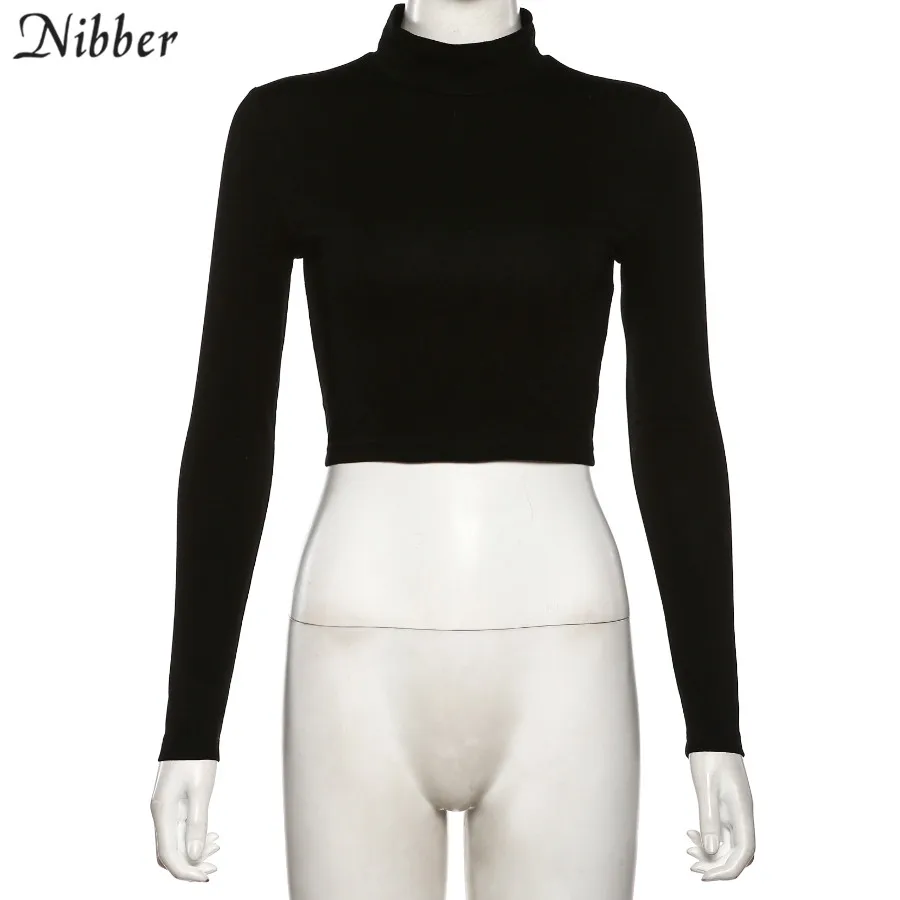 NIBBER street style sexy backless hollow out Bandage top slim turtleneck t-shirt crop top2019autumn  trend full sleeve tee femme