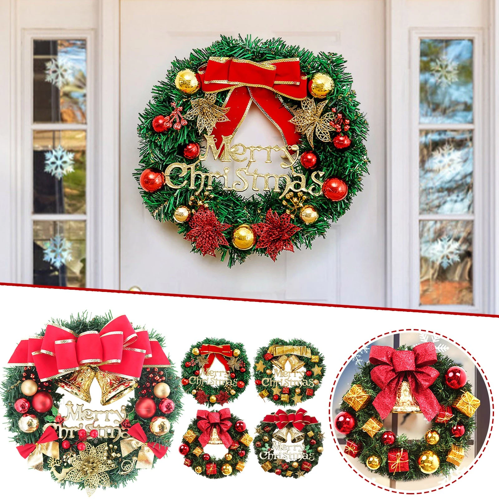 Merry Christmas 2022 Wreath Simulation Wreath Merry Christmas 2022 Front Door Decoration Wall  Artificial Pines Wreath Christmas Party Decoration Рождество|Artificial  Plants| - Aliexpress