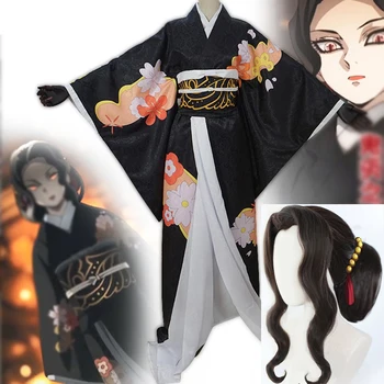 

Kimetsu no Yaiba Demon Slayer Kibutsuji Muzan Halloween Christmas Xmas Cosplay Costume Wig Hairpin Women Japan Kimono Dress