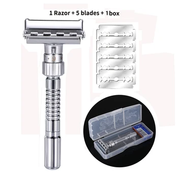 

Adjustable Double Edge Razor Classic Men Shaving Safety Razors Hair Removal Zinc Alloy Manual Shaver 1 Handle & 5 Blades & 1 box