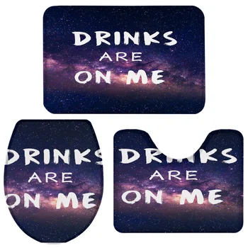 

Drinkes Are On Me Starry Sky Background Bath Set Toilet Cover Mat Pedestal Rug Non-Slip Bathroom Rug Set