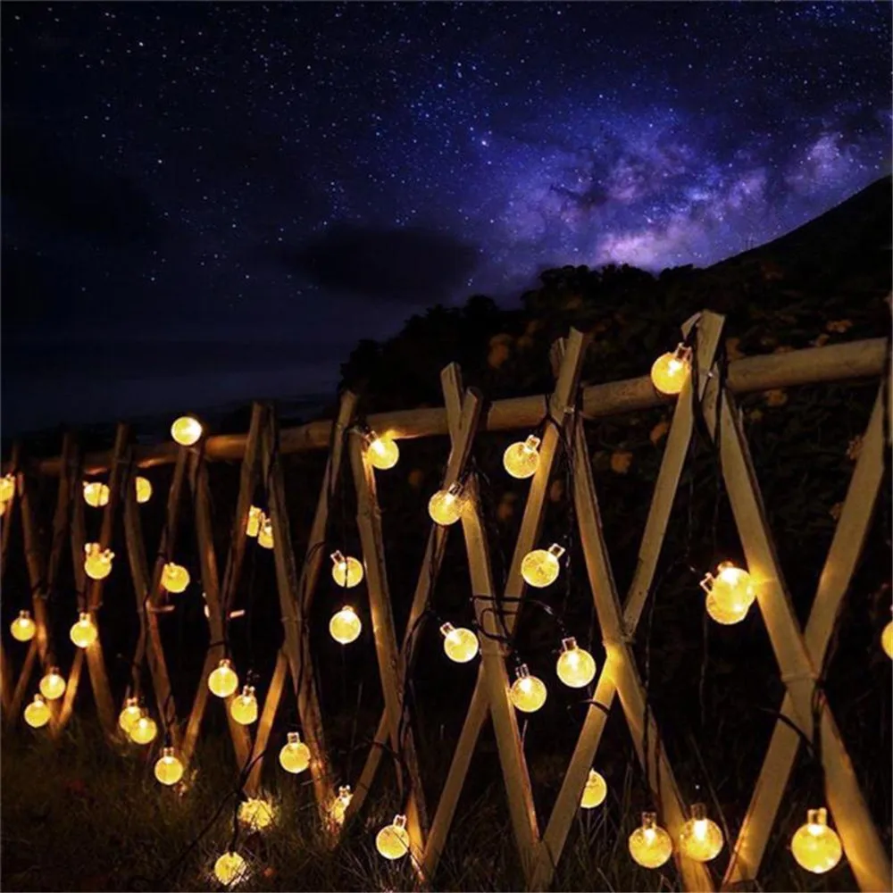Solar Powered Garland Led Strip Solar String Light Bubble Ball Lamp Water Droplets Outdoor Waterproof LED Light String Strip