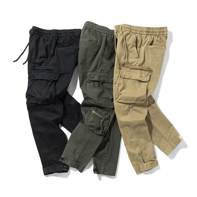 2021 New Spring Men's Cotton Cargo Pants Clothing Autumn Casual Fashion Elastic Waist Quality Pantalones Tipo Cargo Pants Men 4