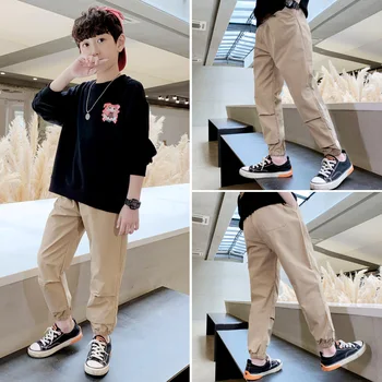 

Boys autumn solid color casual pants 2020 new medium and large children's western style overalls boys handsome trousers