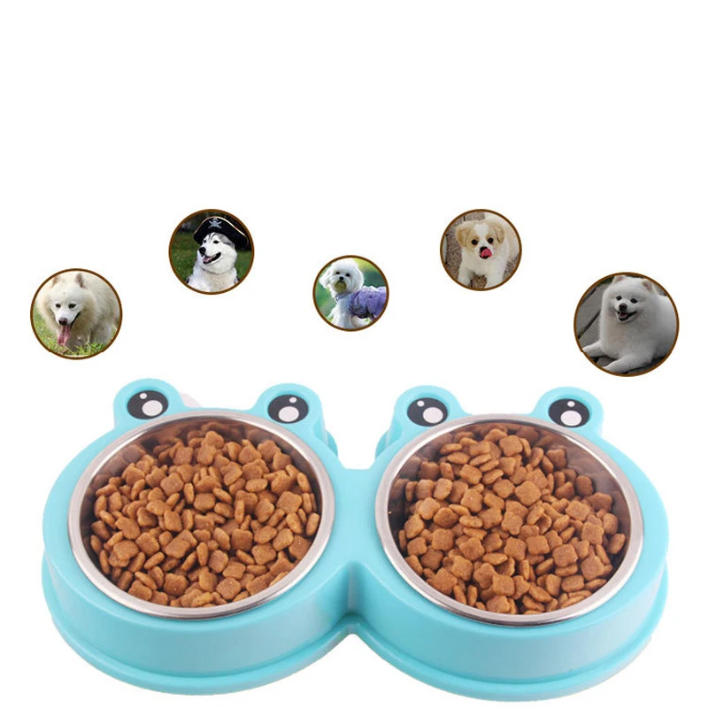 Double Dog Bowl Pet Food Plate Stainless Steel Water Dish Cat Bowl