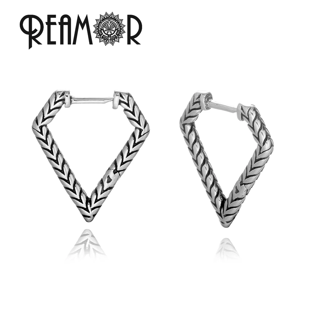 

REAMOR Triangle Stainless steel Hoop Earrings Irregular Piercing Earrings Women Men Rock Hip Hop Party Jewelry Metal Ear 1 Pair