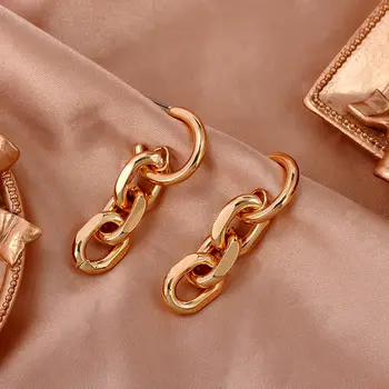 

JUST FEEL New Arrival Link Chain Drop Earrings For Women Punk Girl Gold Silver Color Geometric Earrings Hot Fashion Jewelry Gift