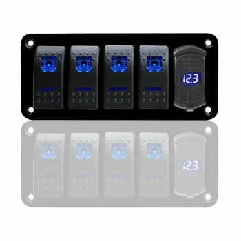 

Interior Breaker Control Car 5 Gang 2USB Boat Marine Rocker 12V-24V Blue