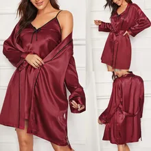 Комплект из 2 предметов, халат, женский халат, Сексуальный Атласный халат, весеннее кимоно, Шелковый банный халат, одежда для сна, женский халат, ночная рубашка, одежда для сна и халат