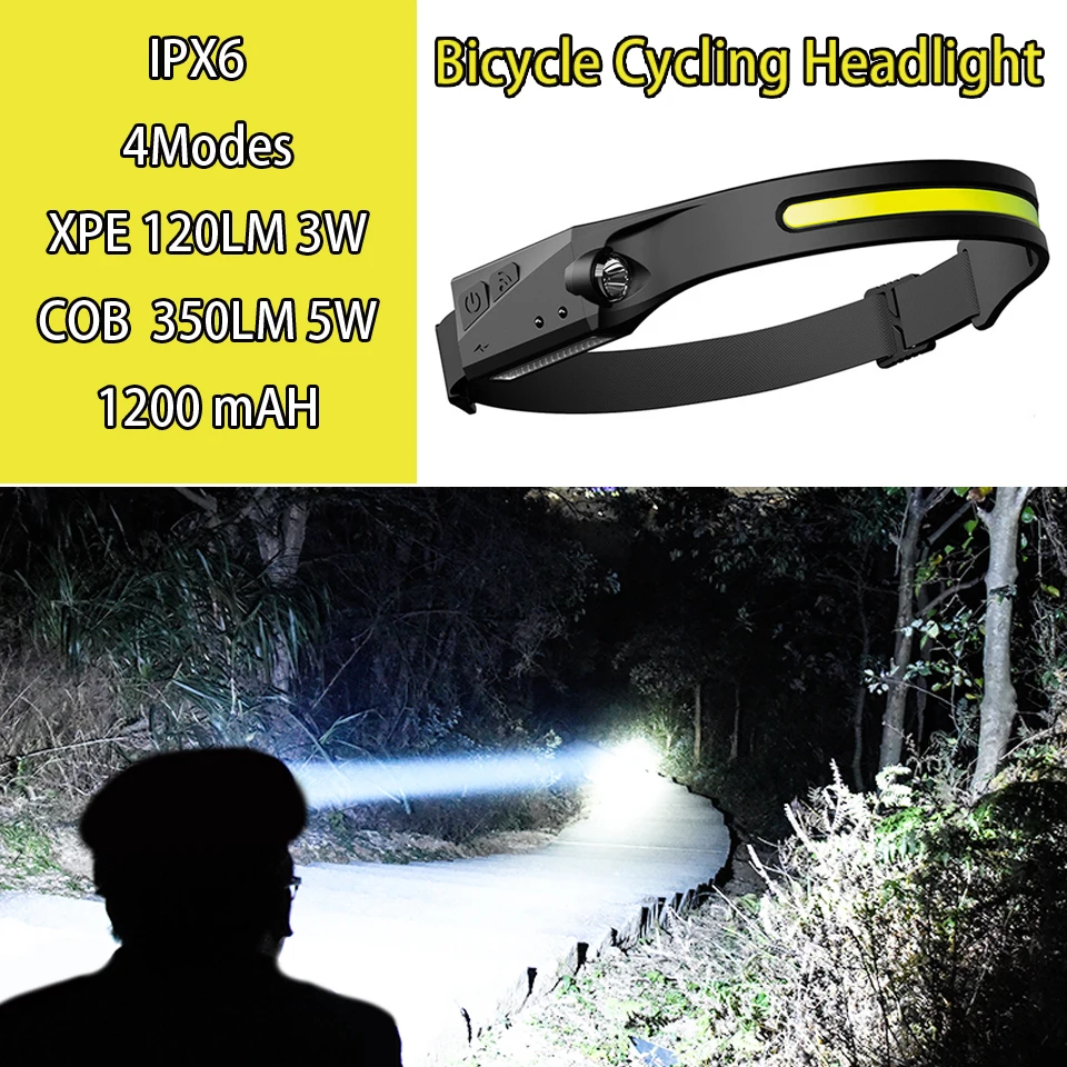 Headlamp Cycling Bike Lights Bicycle Led Light Motion Sensor 230 Illumination 5 Modes Wide Beam Head Lamp for Running | Спорт и