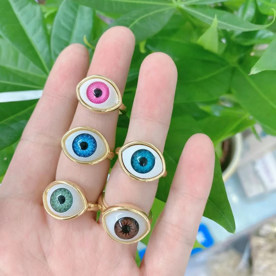 

10Pcs Gold plated Trendy bohimian style simple evil eye rings jewelry women