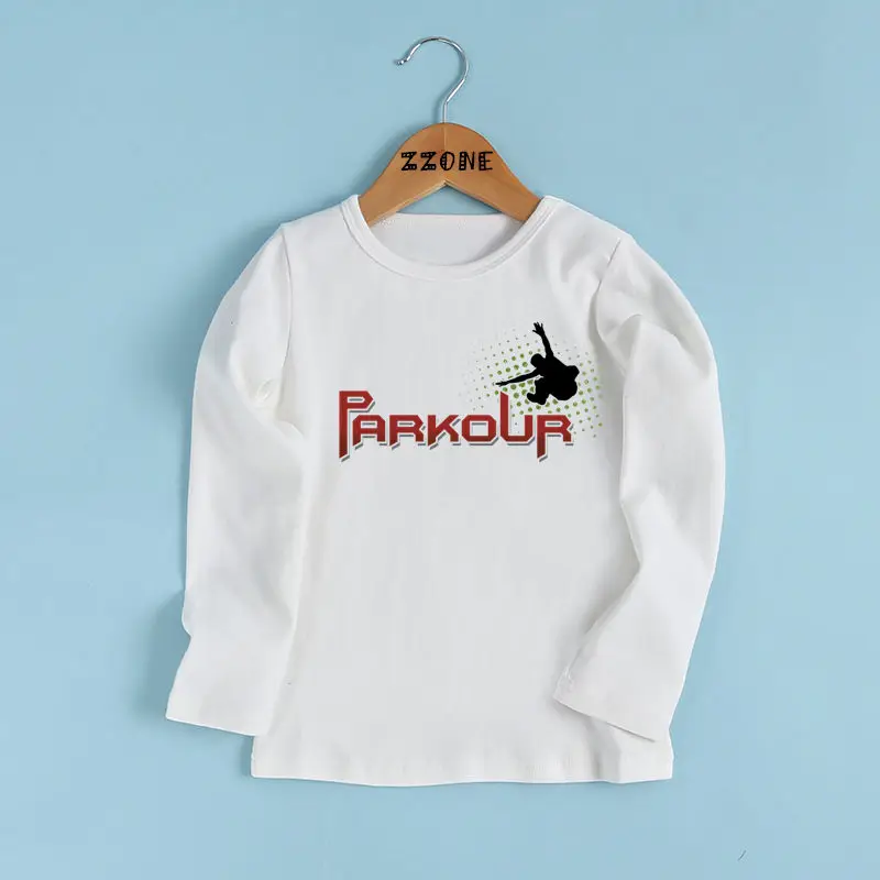 Футболка для мальчиков и девочек с принтом «Evolution Of Parkour Born To Jump» Детская крутая повседневная одежда детская футболка с длинными рукавами LKP2422